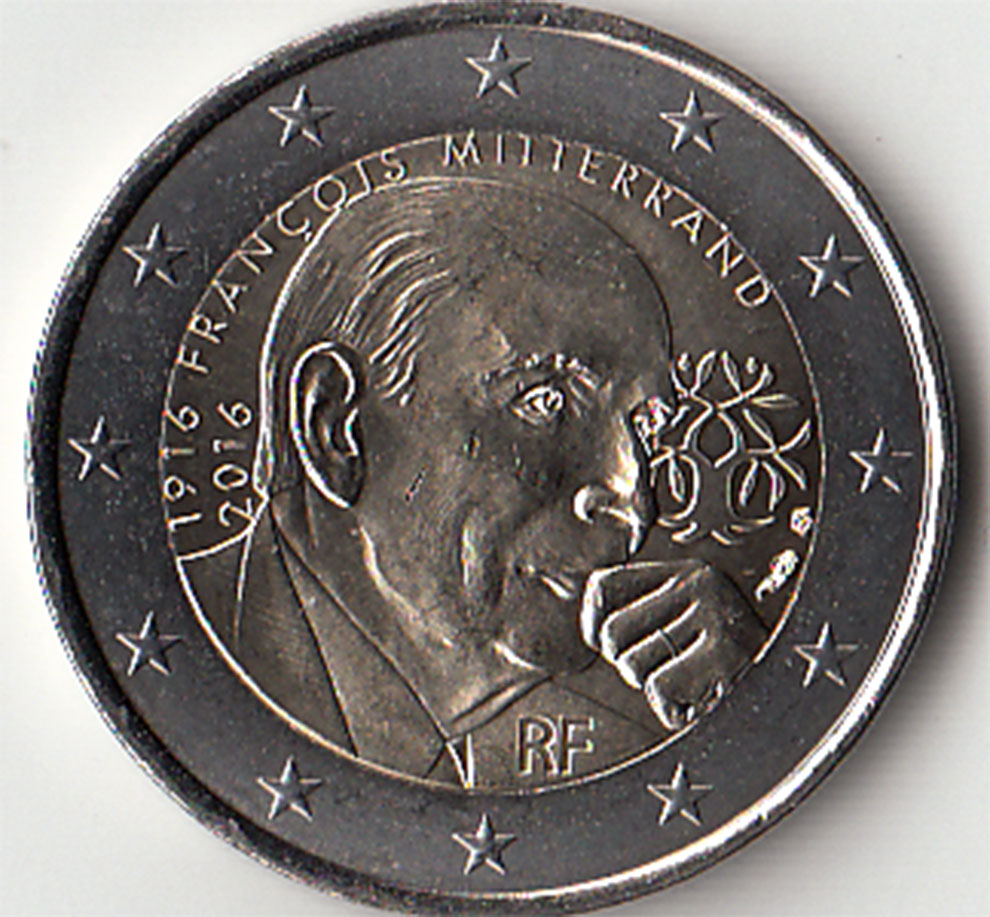 2016 - 2 Euro FRANCIA 100° Nascita di François Mitterrand Fdc