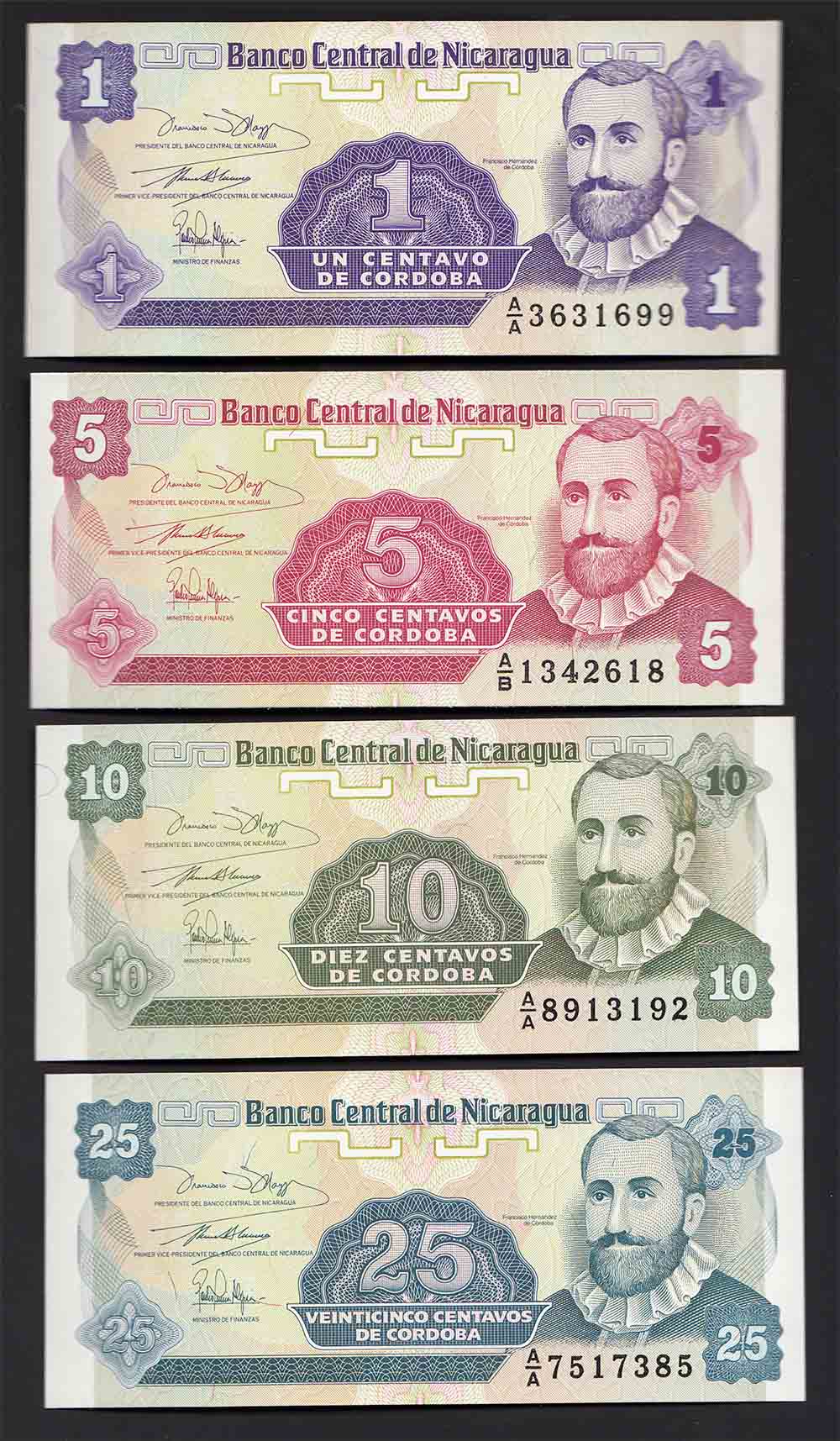 NICARAGUA lotto 1 + 5 + 10 + 25 Centavos 1991 Fior di Stampa