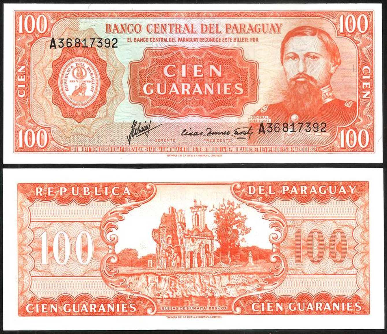 PARAGUAY 100 Guaranies 1963 Fior di Stampa
