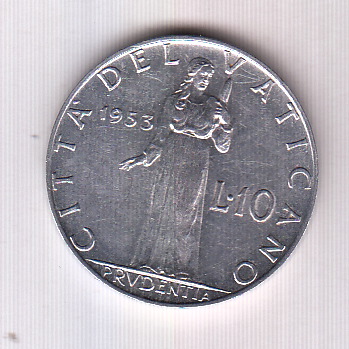 1953 10 Lire  Anno XV Pio XII