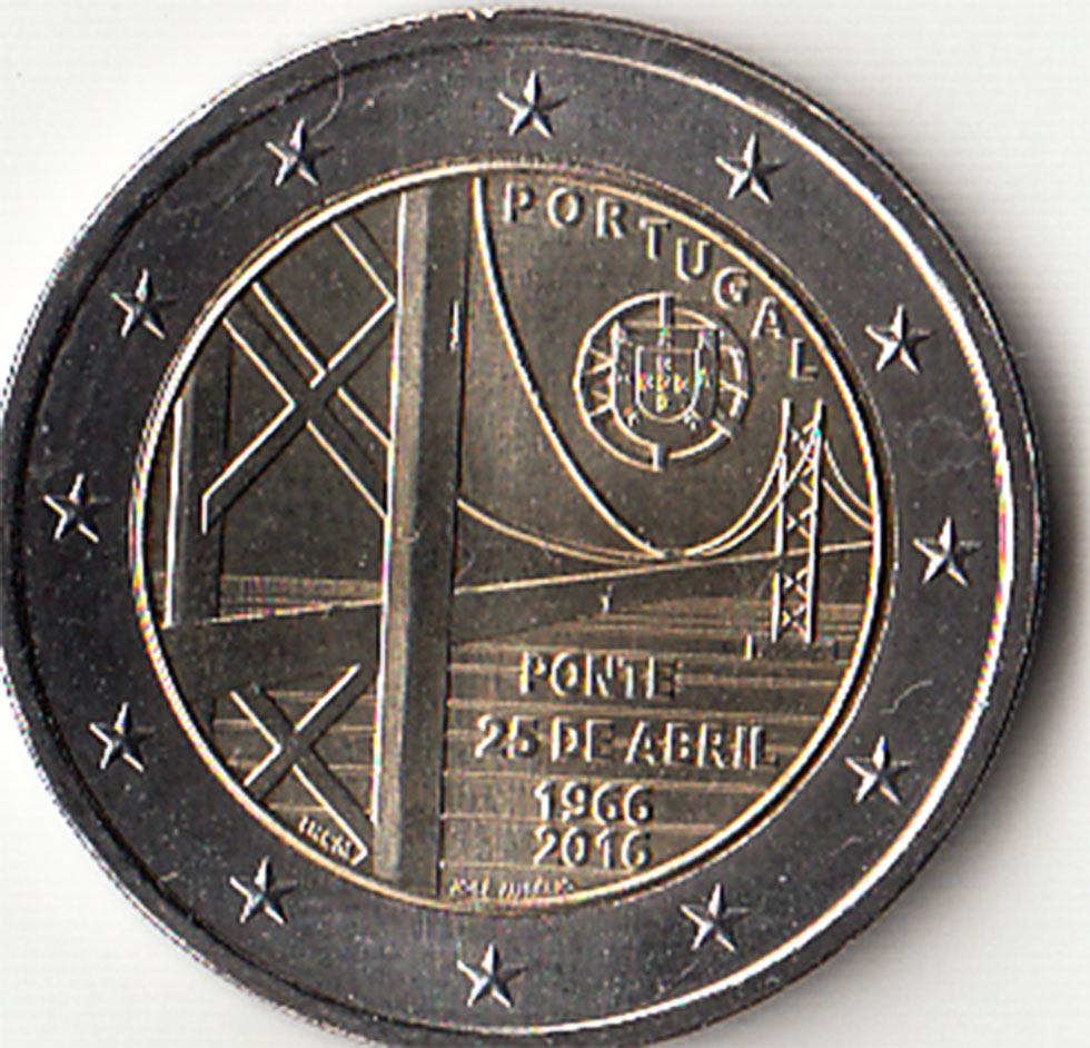 2016 - 2 Euro PORTOGALLO  50º anniversario dell'inaugurazione del Ponte 25 de Abril Fdc