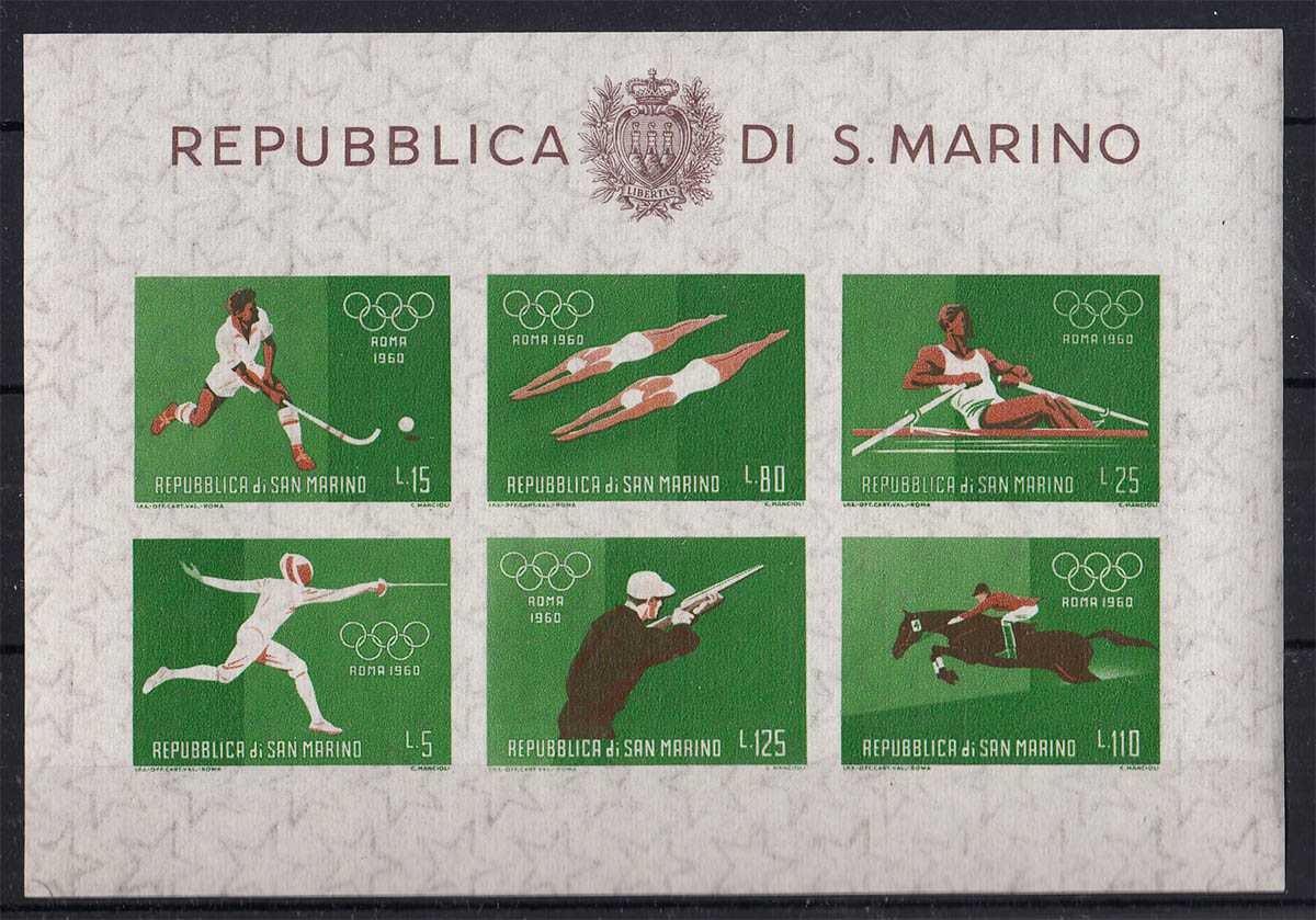1960 - San Marino 3 Foglietti Giochi Olimpici non dentellati nuovi