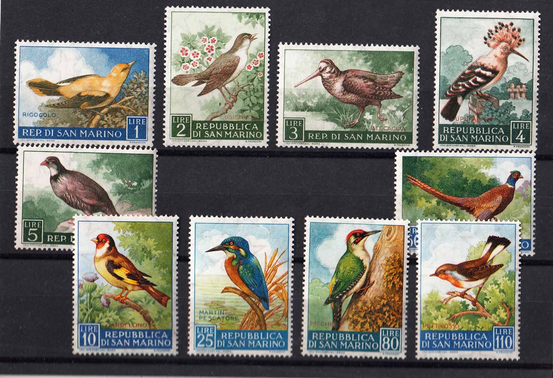 1960 San Marino  Fauna Avicola 10 Val nuovi. tematica uccelli