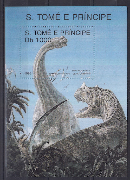 St. TOME' E PRINCIPE  francobolli sui dinosauri serie completa nuova