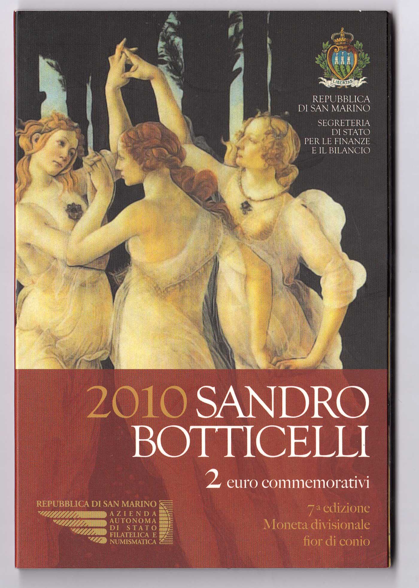 2010 Sandro Botticelli 2 € in Folder San Marino