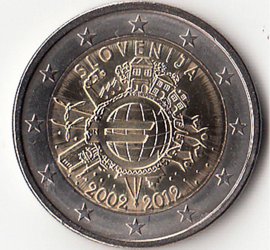 2012 - 2 Euro SLOVENIA 10° Anniversario euro Fdc