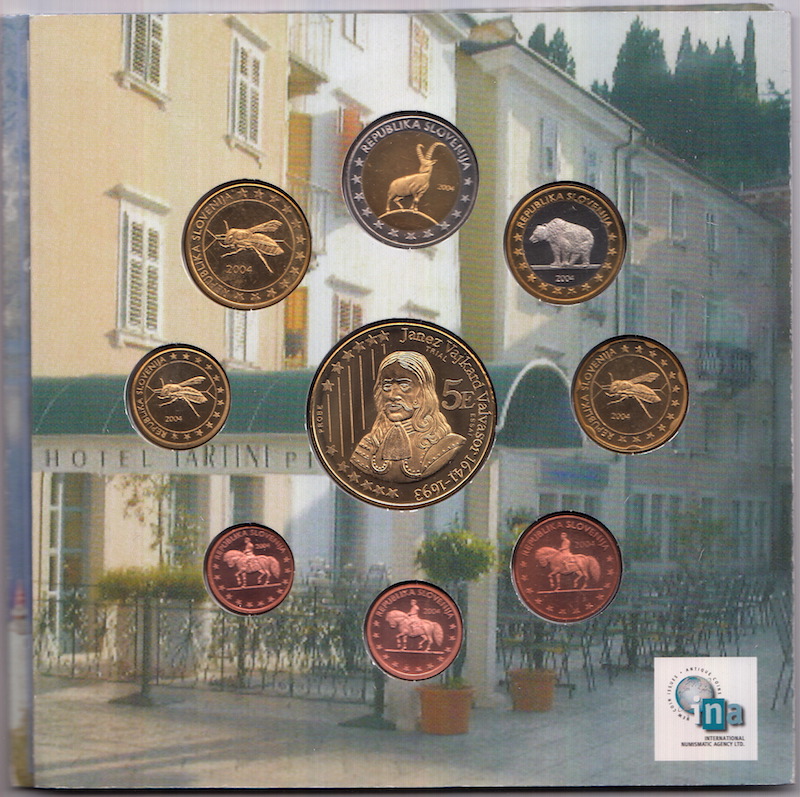 SLOVENIA 2004 serie completa 8 monete + Medaglia 5 Euro Pattern