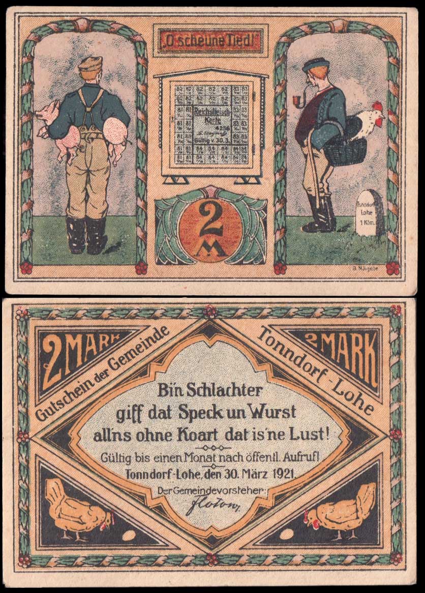 GERMANIA NOTGELD 1921 2 Mark "Amburgo - Tonndorf