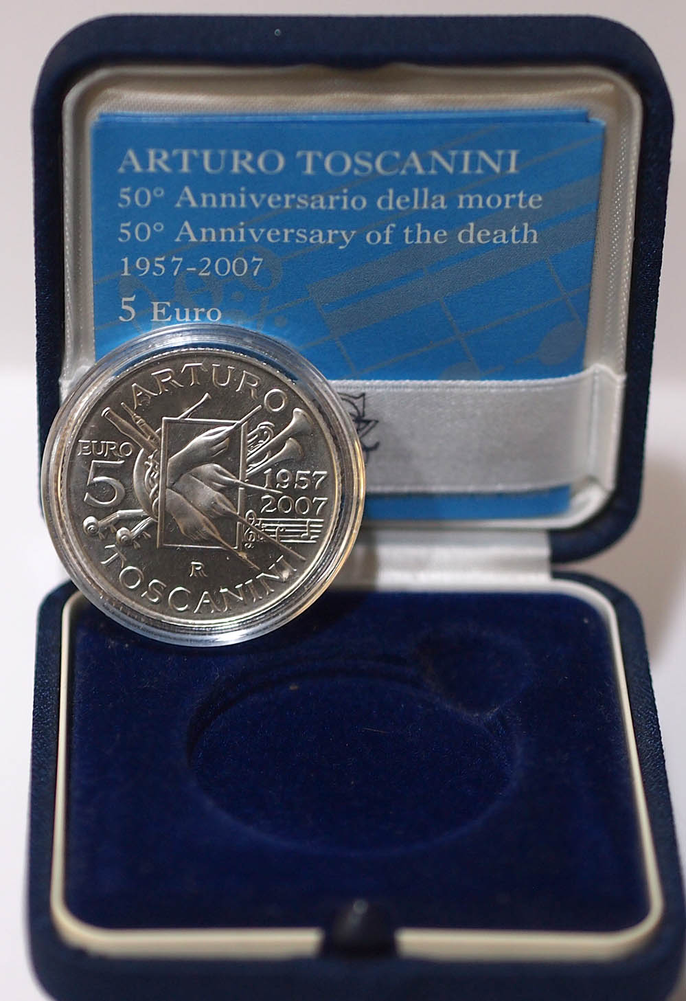 2007 - 5 Euro  50° Morte Arturo Toscanini Fior di Conio Italia