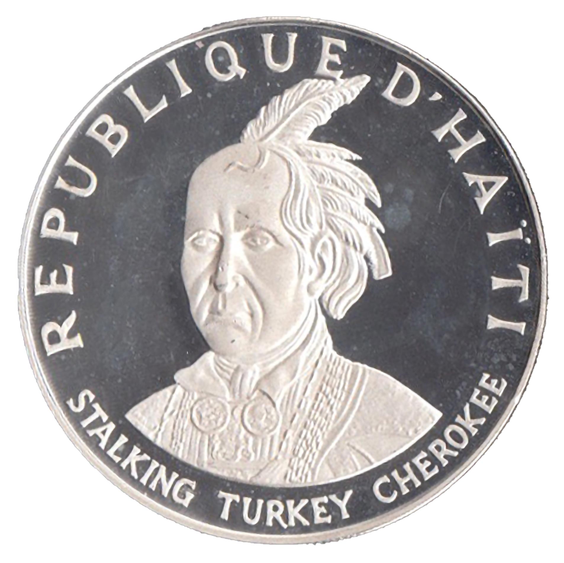 HAITI 10 Gourdes 1971 Ag Proof Cherokee Stalking Turkey KM 87 Proof