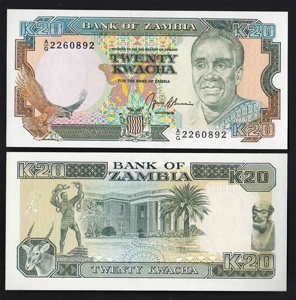 ZAMBIA 20 Kwacha 1989-91 Fds